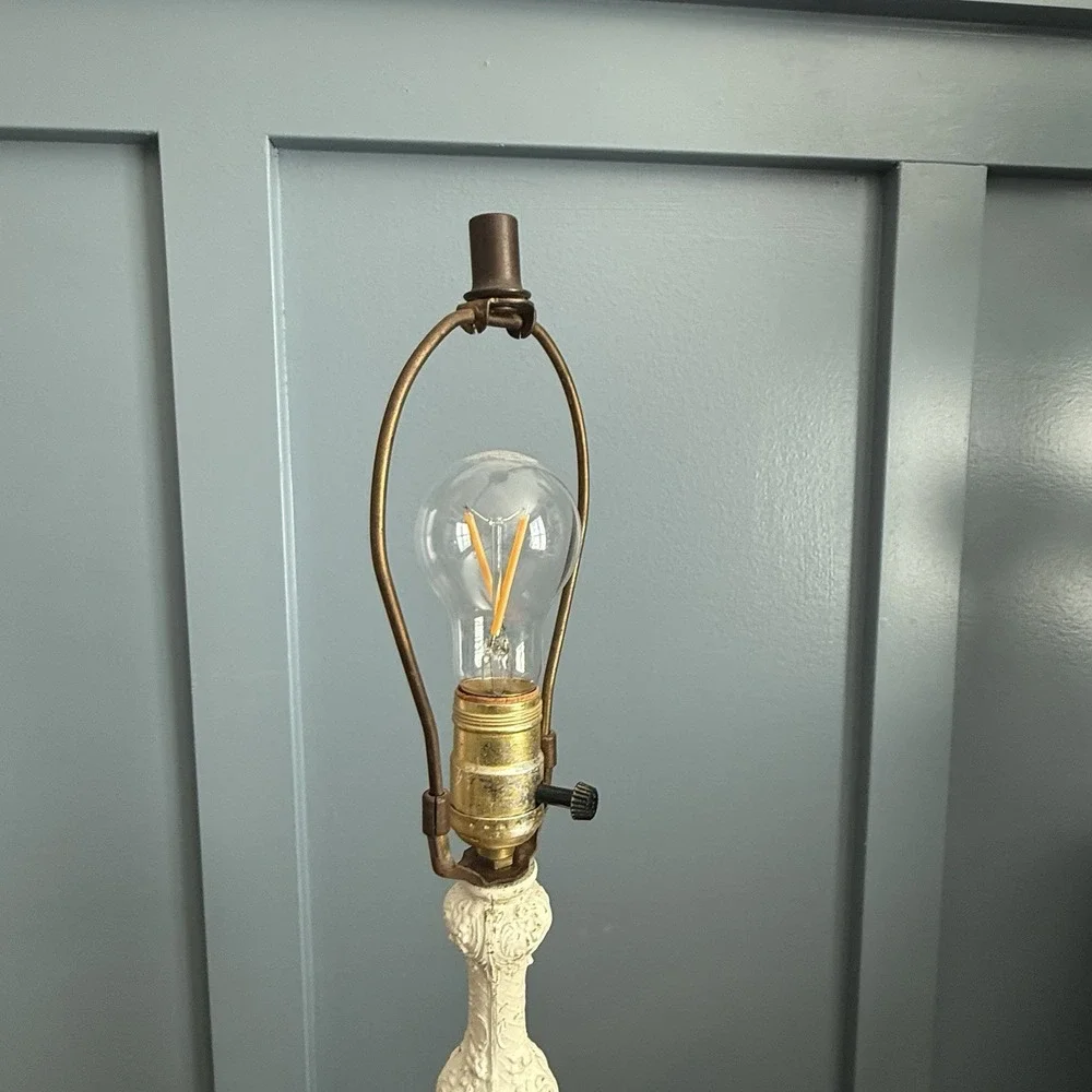 Vintage Floral Lamp Porcelain Roses Marble Base Cast Iron Cottage‎ Shabby Chic